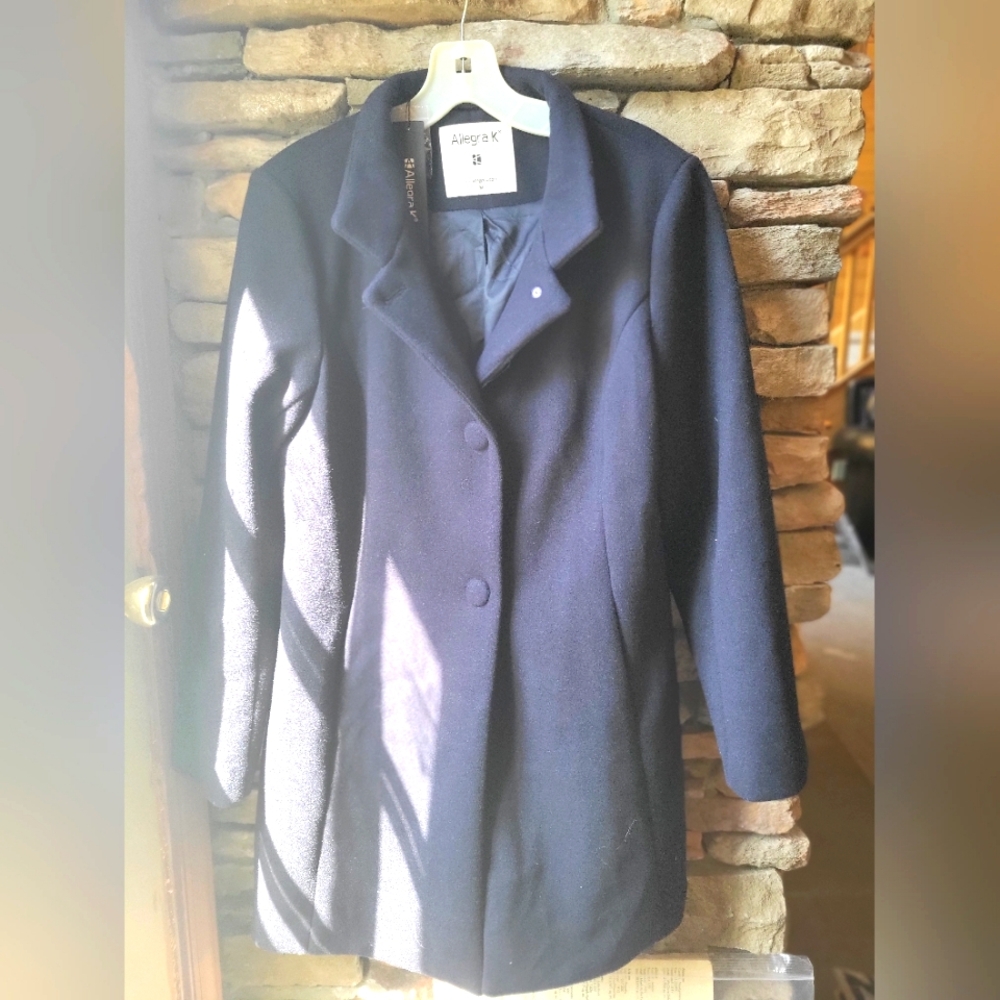Allegra K dark blue woman's button up coat medium NWT